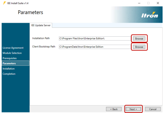 Location of Browse on the IEE Update Server dialog.